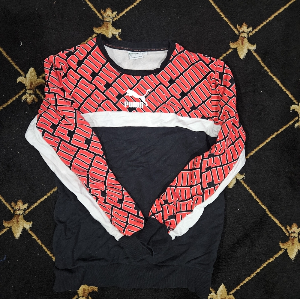 PUMA Trend AOP Logo Crew Sweater Size Small